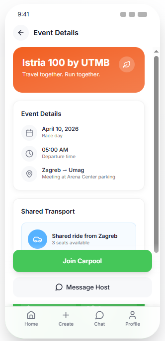 Lumopa invite detail screen with shared transport option
