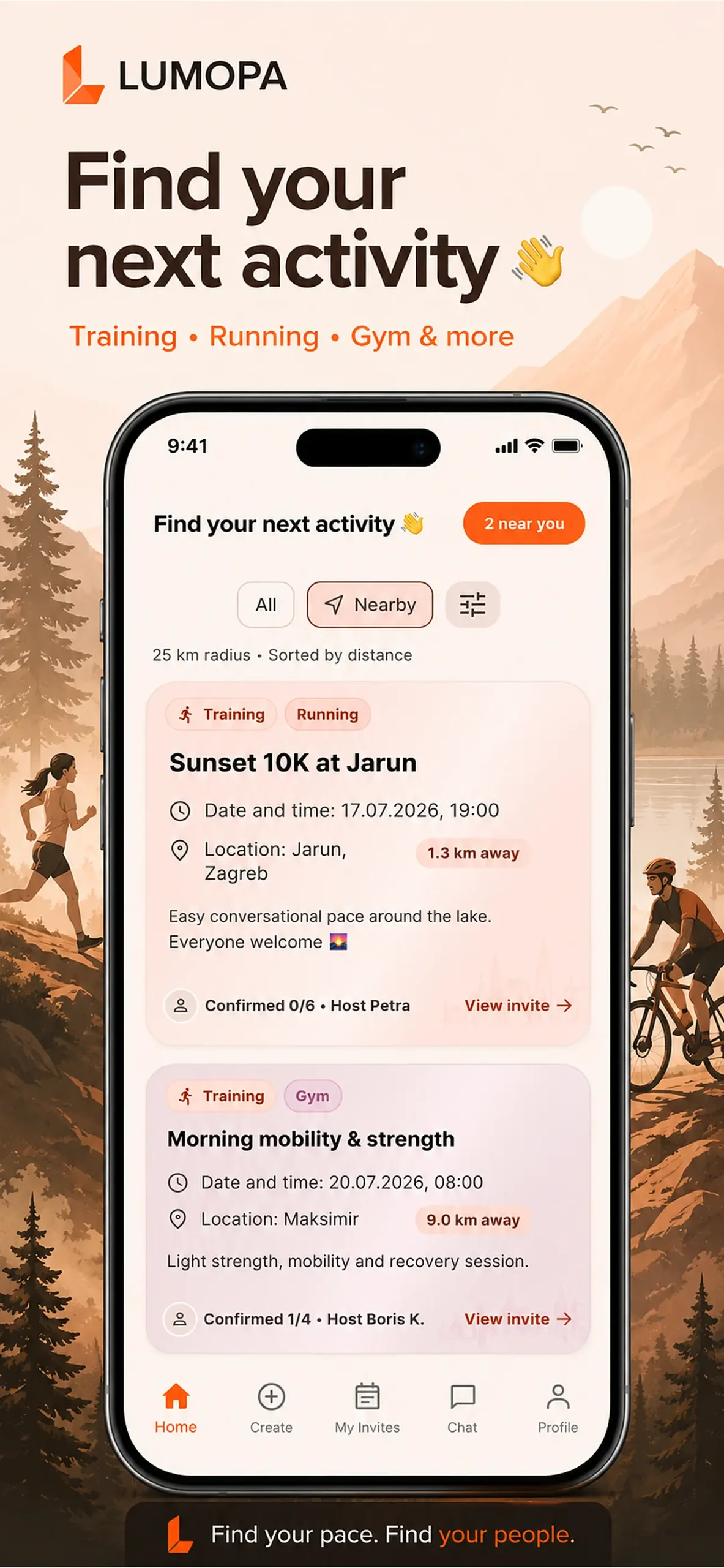 Lumopa nearby activities screen