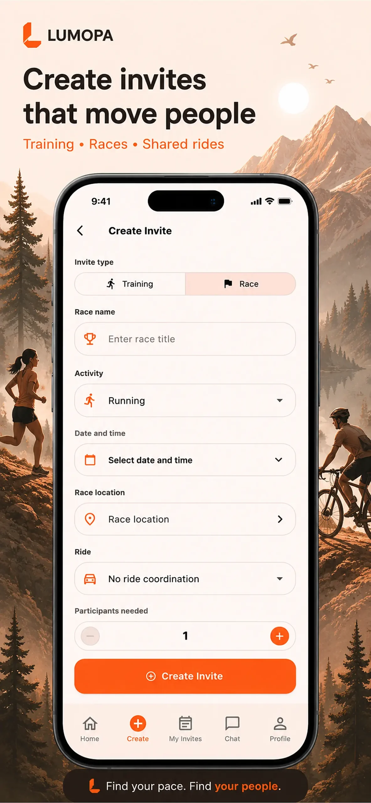Lumopa create invite screen