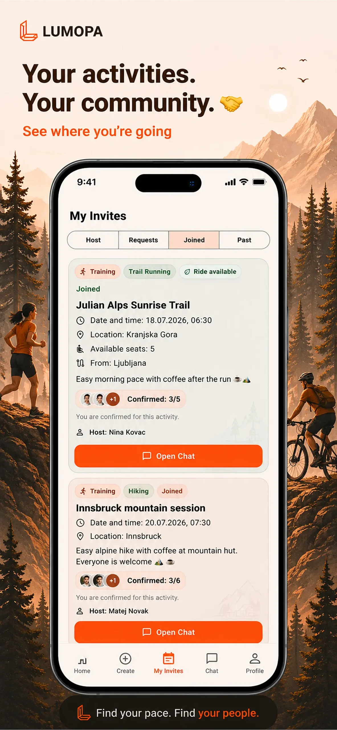 Lumopa joined activities screen